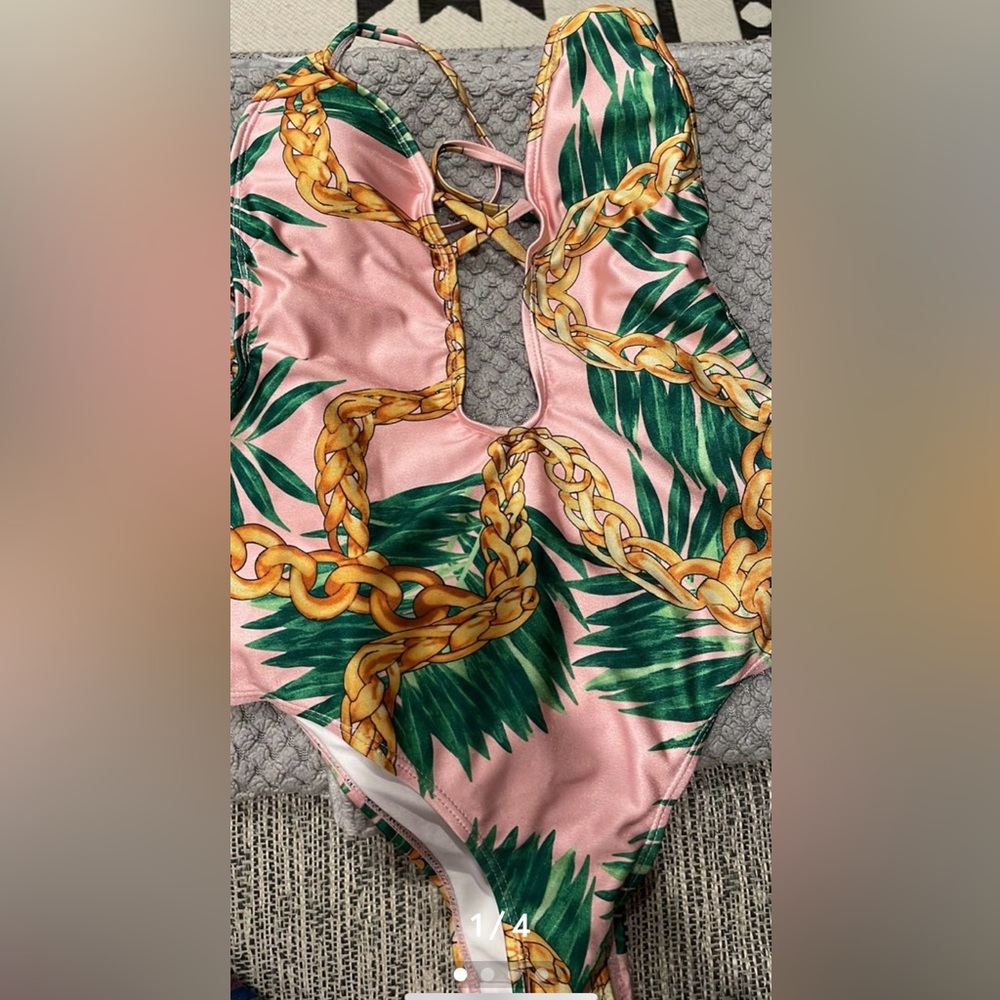 Revamped pink and green one piece bathing suit